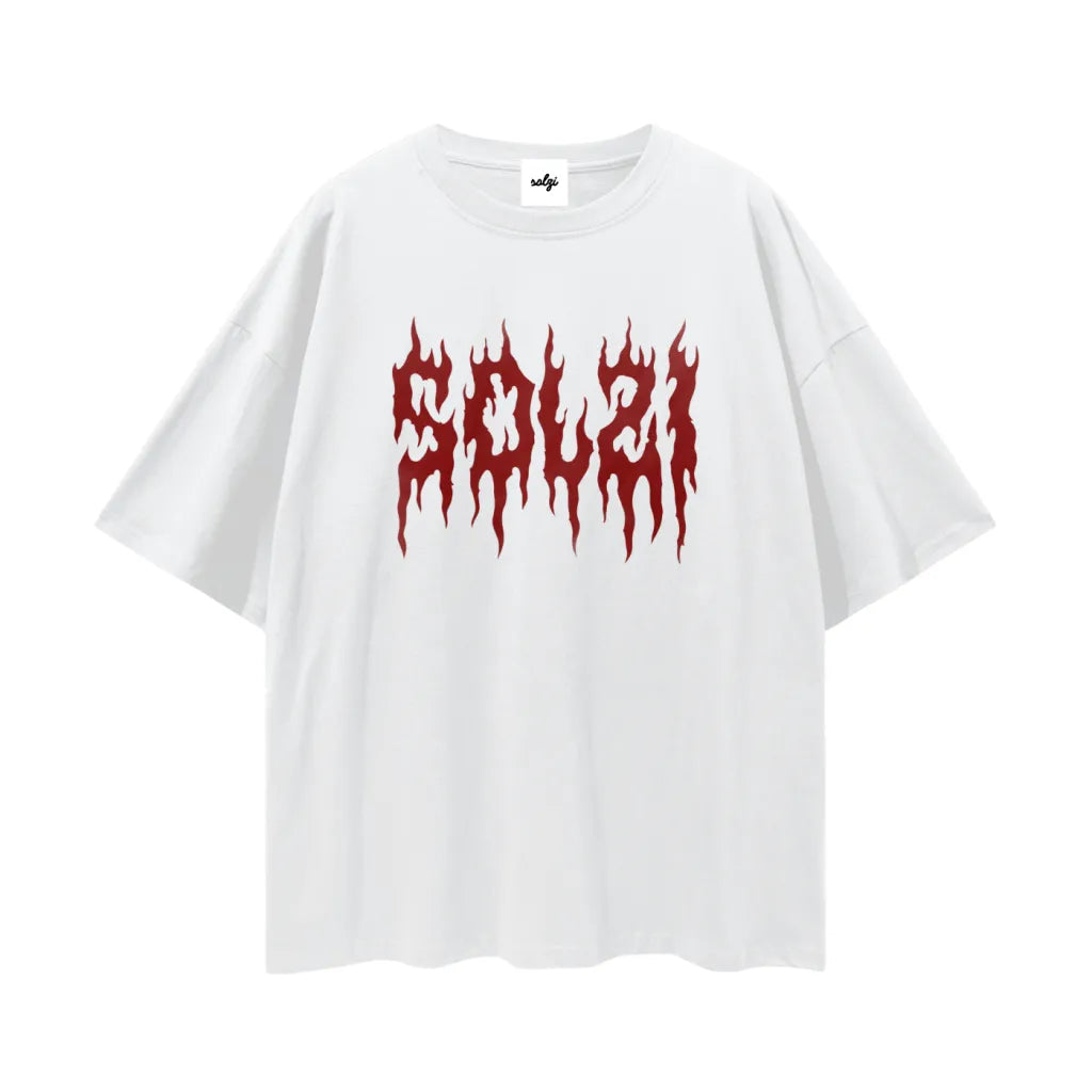 Solzi Metal Tee white oversized cotton tee for women and men
Solzi oversized tee black graphic shirt